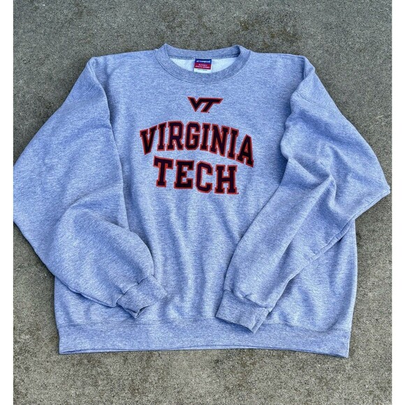 Champion Virginia Tech Crewneck Sweatshirt Grey Mens Vintage Size 2XL/XXL - Picture 1 of 3